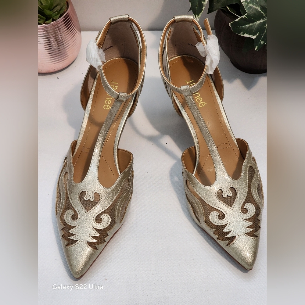 J.Renee Metallic Gold Cutout Heels
